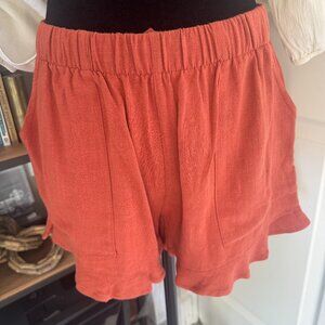 Rust Cotton/Linen Ruffle Shorts - Size M